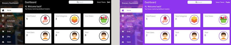 Dark and purple Theme in Ionic Grocery Platform by Enappd