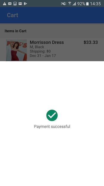 Payment successful notification in Android in-app purchase