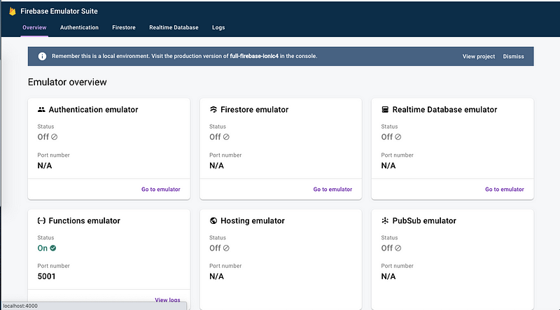 Firebase emulator allows you to see the Firebase project and all data locally