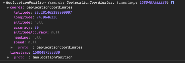 Geolocation API result in Capacitor