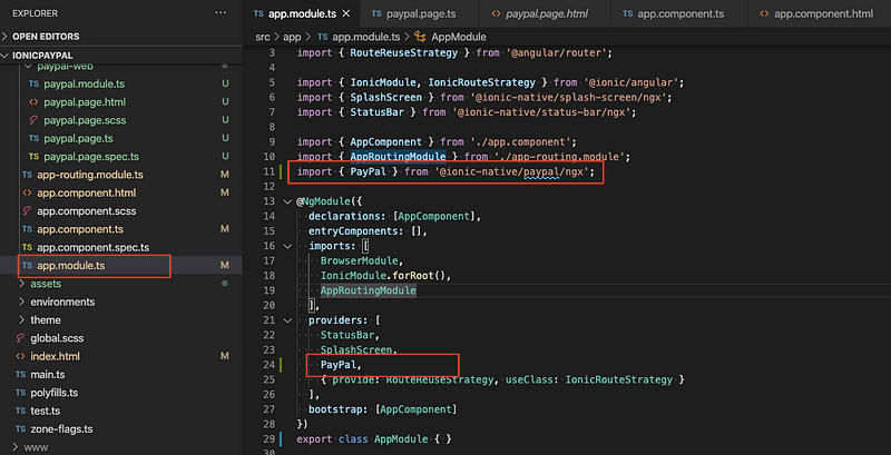 Import PayPal in app.module.ts