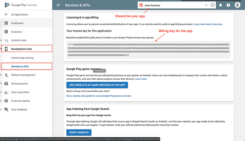 Get your Billing key from Google Play console